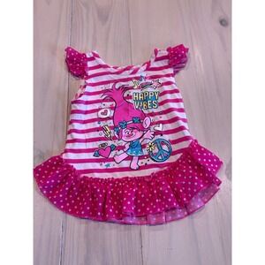 DreamWorks Trolls Poppy Happy Vibes Pink Striped Ruffle Tunic Top Girls 4T